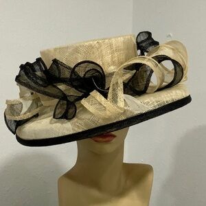 Dressy Black and Tan straw hat for church or dressy event.